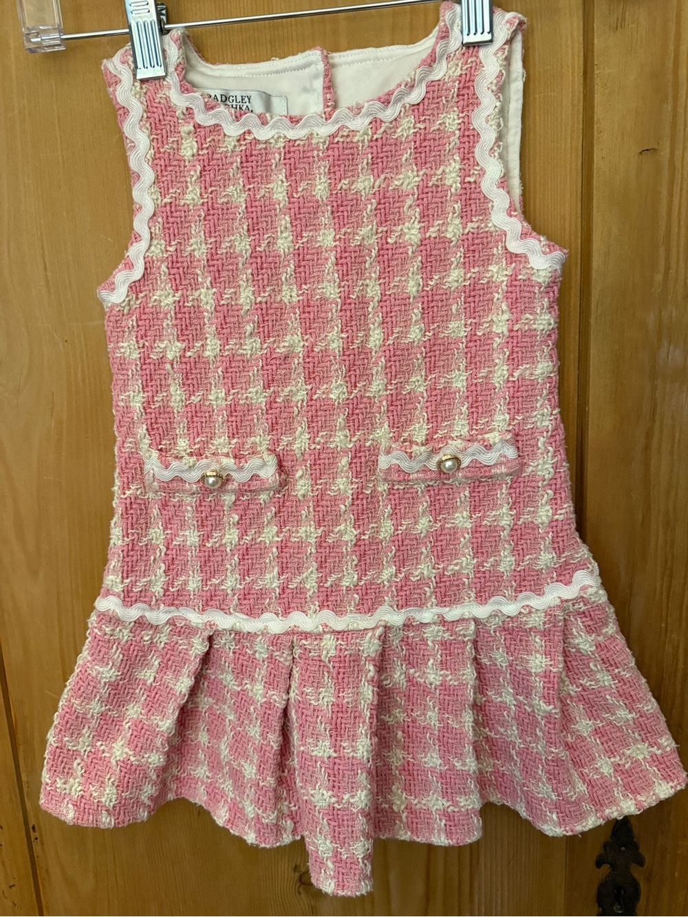 Badgley Mischka Pink and Cream Tweed Girls Dress